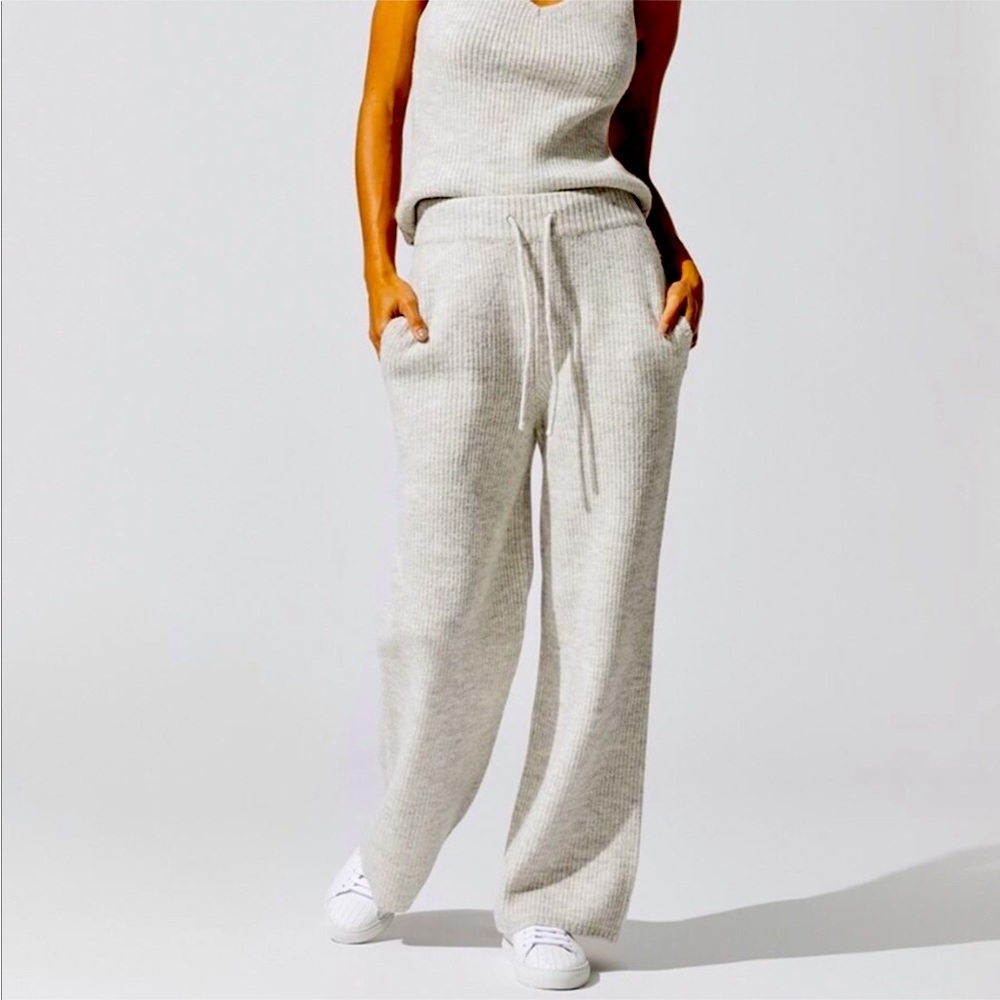 NWT CARBON38 Grey Heather Ribbed Knit SWEATER Loungewear PANTS Athleisurewear